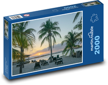 Západ slunce - karibský oceán, palmy  Puzzle 2000 dílků - 90 x 60 cm