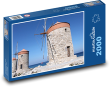 Rhodos - Řecko, mlýn Puzzle 2000 dílků - 90 x 60 cm