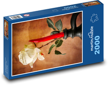 Weiße Rose - Blume, roter Pfeffer Puzzle 2000 Teile - 90 x 60 cm