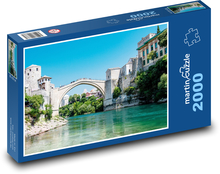 Mostar - Bosna, most přes řeku Puzzle 2000 dílků - 90 x 60 cm