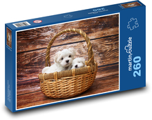 Two cute puppies in a basket Puzzle 260 pieces - 41 x 28.7 cm 