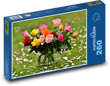 Bouquet of colourful roses in the meadow Puzzle 260 pieces - 41 x 28.7 cm