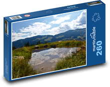 Jezioro górskie w Alpach z odbiciem nieba Puzzle 260 elementów - 41x28,7 cm