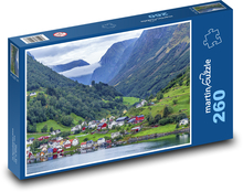 Domy u jezera - Fjordy, Norsko Puzzle 260 - 41x28,7 cm