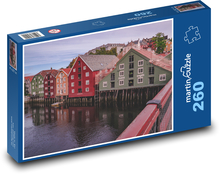 Norwegische Häuser am Fluss Puzzle 260 Teile - 41 x28,7 cm