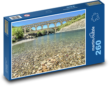 Clear river under the aqueduct - Pont du Gard, France Puzzle 260 pieces - 41 x 28.7 cm