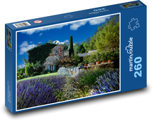Dom, záhrada, levanduľa Puzzle 260 dielikov - 41 x 28,7 cm 