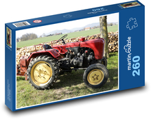 Retro czerwony traktor na wsi Puzzle 260 elementów - 41x28,7 cm