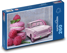 Retro autíčko a malinové makrónky Puzzle 260 dielikov - 41 x 28,7 cm 