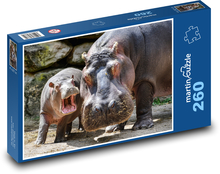 Hippopotamus, hippopotamus cub Puzzle 260 pieces - 41 x 28.7 cm 