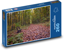 Las, ławka, jesień Puzzle 260 elementów - 41x28,7 cm