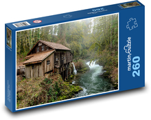 Dřevěný dům, řeka, les Puzzle 260 dílků - 41 x 28,7 cm