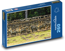 Zeď se slony - kámen, Kambodža Puzzle 260 - 41x28,7 cm