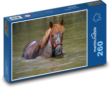 Kůň ve vodě - koupání, rybník Puzzle 260 dílků - 41 x 28,7 cm