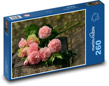 Kytice - růžový květ, lavička Puzzle 260 - 41x28,7 cm