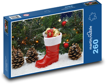Vánoční bota - šišky, vánoční dekorace Puzzle 260 dílků - 41 x 28,7 cm