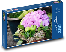 Różowe kwiaty - hortensje, jabłka Puzzle 260 elementów - 41x28,7 cm