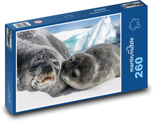 Tulenie mama s mláďaťom - sneh, ľadovec Puzzle 260 dielikov - 41 x 28,7 cm 