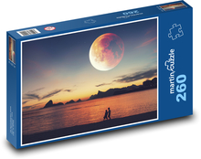 Západ slunce u jezera - měsíc, večer Puzzle 260 dílků - 41 x 28,7 cm