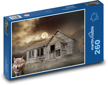 Stary dom - wilk, księżyc Puzzle 260 elementów - 41x28,7 cm
