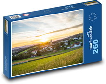 Wioska - zachód słońca, wiejskie życie Puzzle 260 elementów - 41x28,7 cm