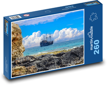 Skalnaté pobřeží - moře, loď Puzzle 260 dílků - 41 x 28,7 cm