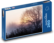 Mlhavé ráno - východ slunce, stromy Puzzle 260 dílků - 41 x 28,7 cm
