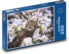 Mačka na strome - kvety, zviera Puzzle 260 dielikov - 41 x 28,7 cm 