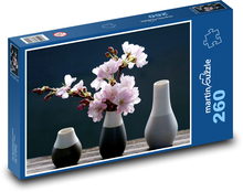 Třešňové květy - větve ve váze, rostlina Puzzle 260 dílků - 41 x 28,7 cm