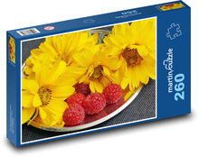 Žluté květiny - maliny, ovoce Puzzle 260 dílků - 41 x 28,7 cm