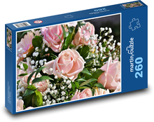 Kytice růží - růžové květy, květ  Puzzle 260 dílků - 41 x 28,7 cm