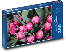Pink tulips- flowers, bouquets Puzzle 260 pieces - 41 x 28.7 cm 