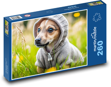Hund im Sweatshirt - Welpe, Gras Puzzle 260 Teile - 41 x28,7 cm
