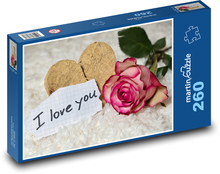 Wooden heart - rose, love Puzzle 260 pieces - 41 x 28.7 cm 