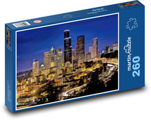 Oświetlone budynki - miasto, noc Puzzle 260 elementów - 41x28,7 cm