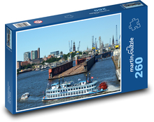 Žeriavy na lodi v prístave Puzzle 260 dielikov - 41 x 28,7 cm 