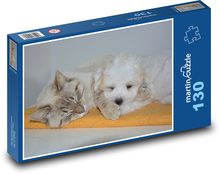 Schlafende Katze und Welpe Puzzle 130 Teile - 28,7x20 cm