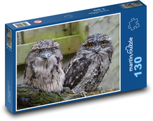 Šedé sovy sediace na vetve Puzzle 130 dielikov - 28,7 x 20 cm 