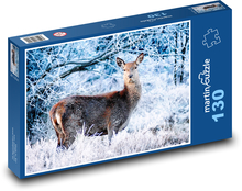Hirsche in einem frostigen Wald Puzzle 130 elementów - 28,7x20 cm