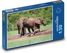 Rodina slonov vo voľnej prírode Puzzle 130 dielikov - 28,7 x 20 cm 