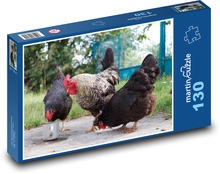 Chicken and rooster in the backyard Puzzle 130 pieces - 28.7 x 20 cm