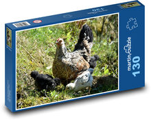 Kurčatá a malé kurčatá v tráve Puzzle 130 dielikov - 28,7 x 20 cm