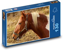 Brownish-white horse with harness Puzzle 130 pieces - 28.7 x 20 cm 