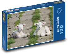Ovce - jehňata ležící na louce Puzzle 130 dílků - 28,7 x 20 cm