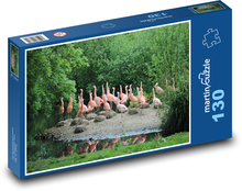Ružové plameniaky na ostrove v zoo Puzzle 130 dielikov - 28,7 x 20 cm 