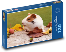 Bílé morče v podzimním listí Puzzle 130 dílků - 28,7 x 20 cm