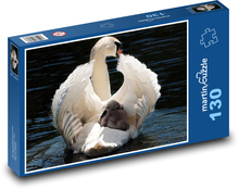 Biela labuť s mláďaťom Puzzle 130 dielikov - 28,7 x 20 cm 