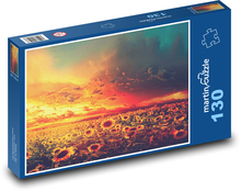 Slnečnicové pole pri západe slnka Puzzle 130 dielikov - 28,7 x 20 cm 
