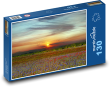 Západ slunce, vlčí máky Puzzle 130 dílků - 28,7 x 20 cm