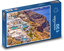 Domy s bazény Santorini, Řecko Puzzle 130 dílků - 28,7 x 20 cm